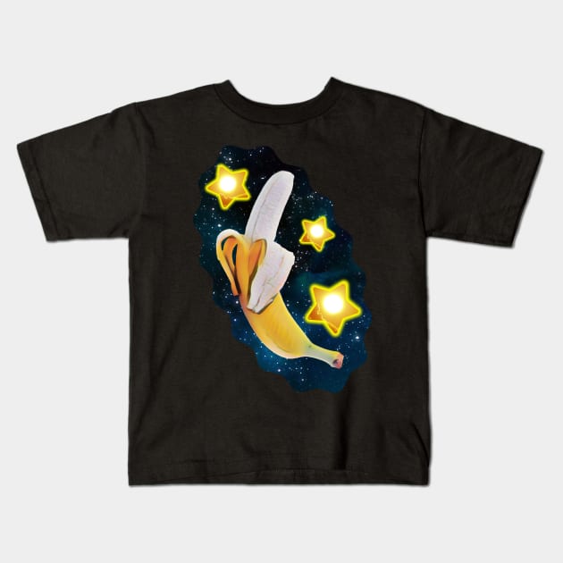 Space banana universe fruit Kids T-Shirt by Shadowbyte91